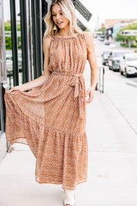 All Of Your Love Brown Ditsy Leopard Maxi Dress