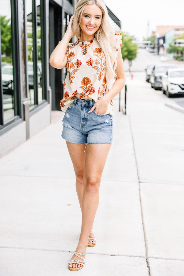 Just That Simple Cream White Floral Blouse