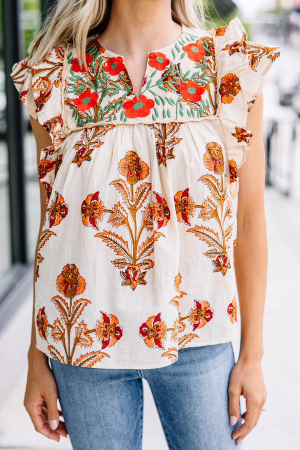 Just That Simple Cream White Floral Embroidered Blouse