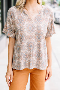 Want It All Taupe Brown Medallion Top