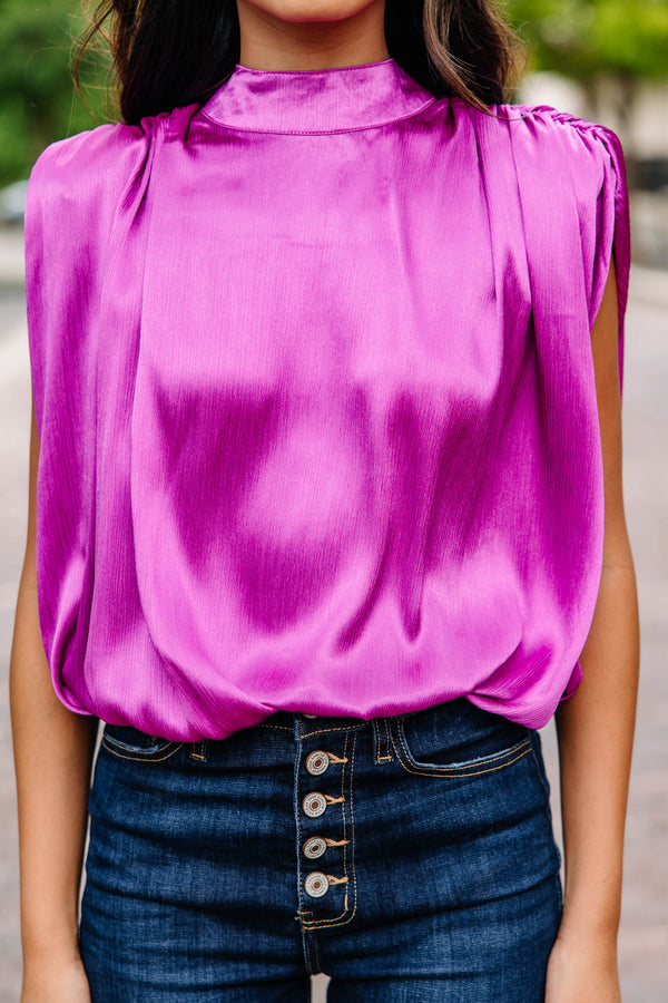 chic purple satin blouse