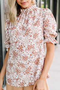 This Is The Time Caramel Brown Ditsy Floral Blouse