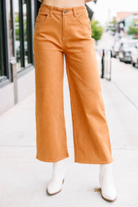Send Your Love Camel Brown Cropped Wide Leg Jeans