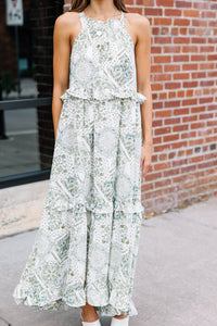 Put It All Together Olive Green Paisley Maxi Dress
