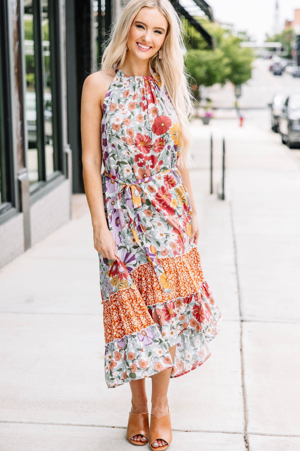 No Doubt Clay Orange Floral Midi Dress – Shop the Mint