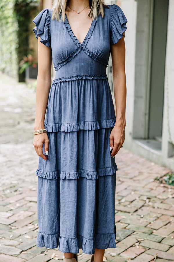 See For Yourself Navy Blue Ruffled Midi Dress