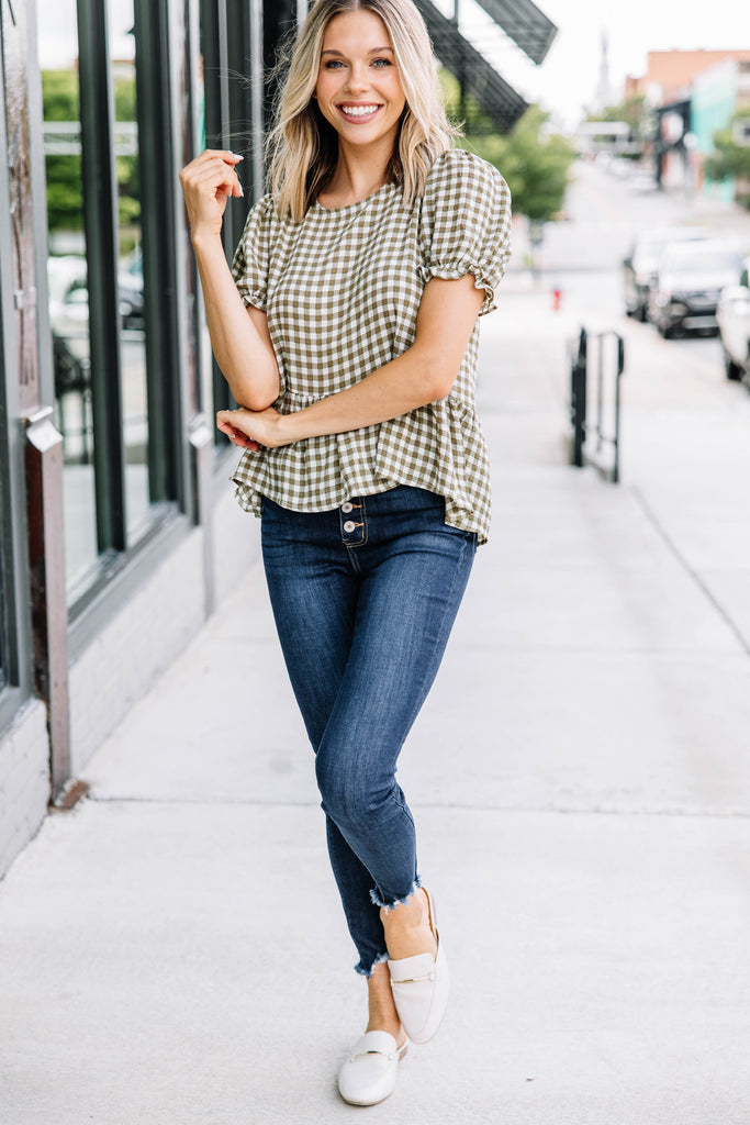 Work For You Olive Green Gingham Top – Shop The Mint