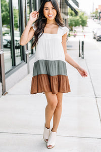 On Your Best Day Olive Green Colorblock Dress