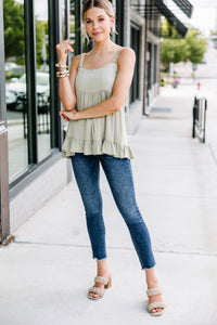 Part Of You Light Olive Green Ruffled Tank