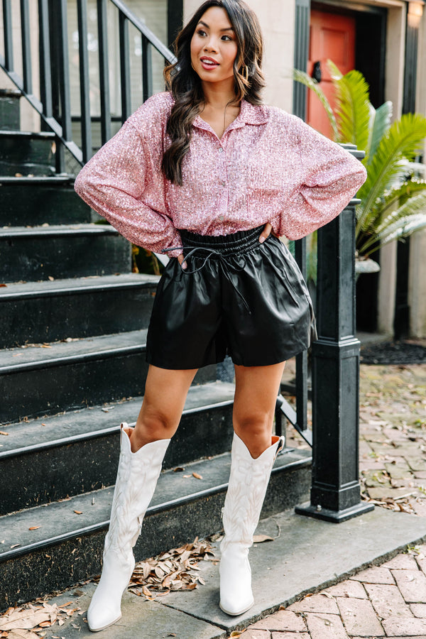You Got This Black Faux Leather Shorts