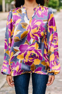 bold floral satin blouse