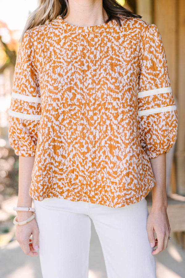 Spark Your Interest Tan Brown Printed Sweater