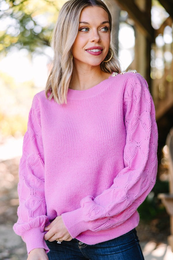 Take An Interest Pink Embellished Sweater