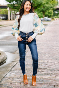 printed bubble sleeve sweater