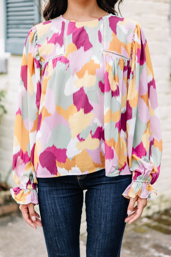 No Questions Magenta Purple Abstract Blouse