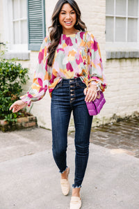 No Questions Magenta Purple Abstract Blouse