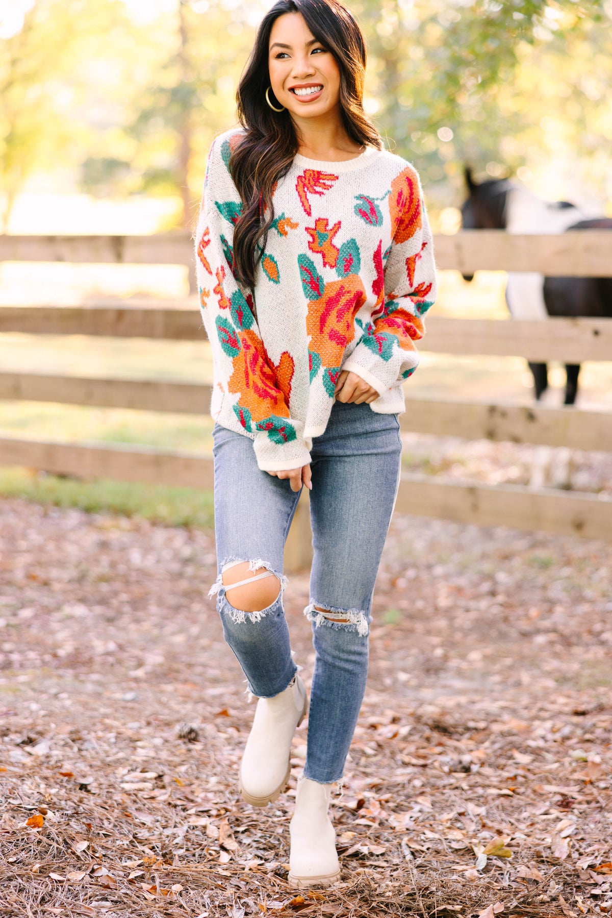 Feeling Fun Cream White Floral Sweater – Shop the Mint