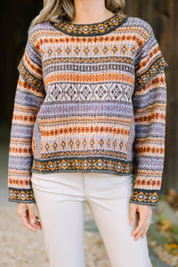 It's Your Love Brown Printed Sweater