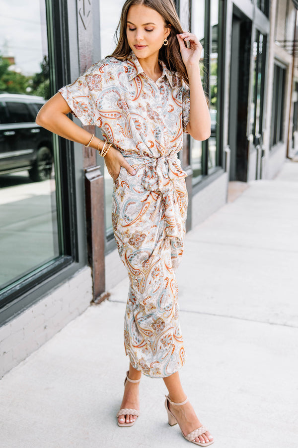 satin paisley midi dress