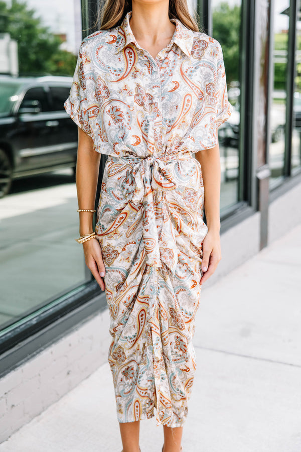 satin paisley midi dress