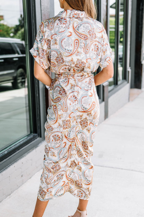 satin paisley midi dress