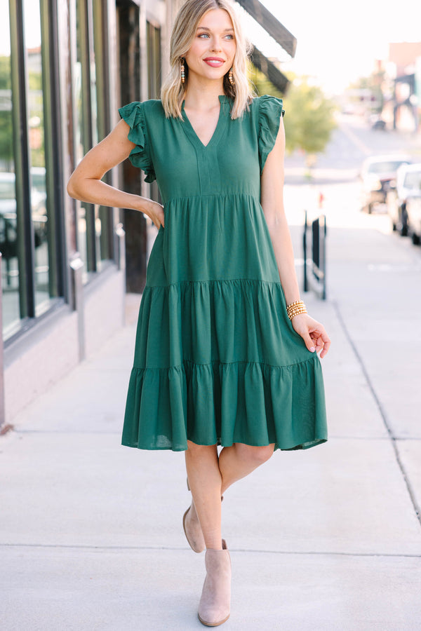 Make It Your Own Hunter Green Tiered Dress