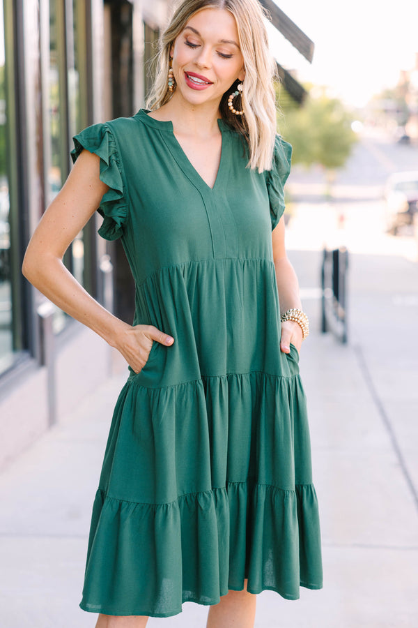 Make It Your Own Hunter Green Tiered Dress