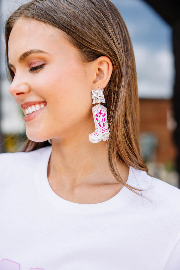 Made For Walking Pink Beaded Boot Earrings