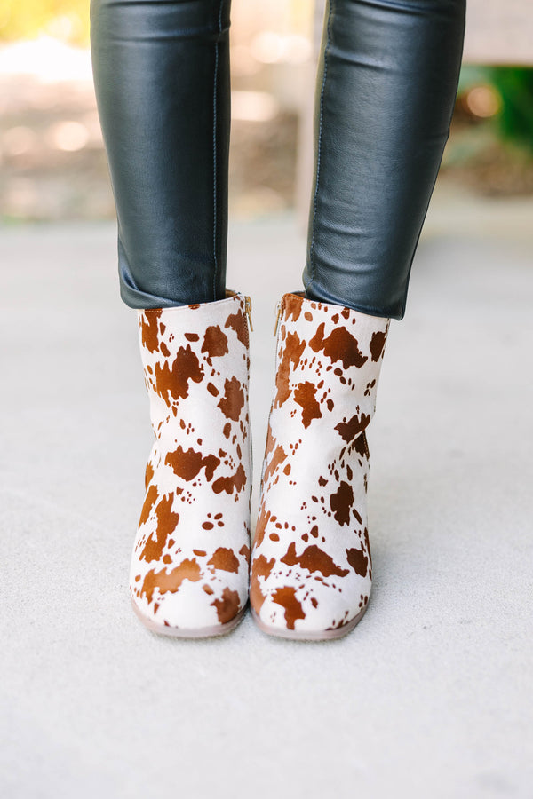 Move On Over Brown Cow Print Booties