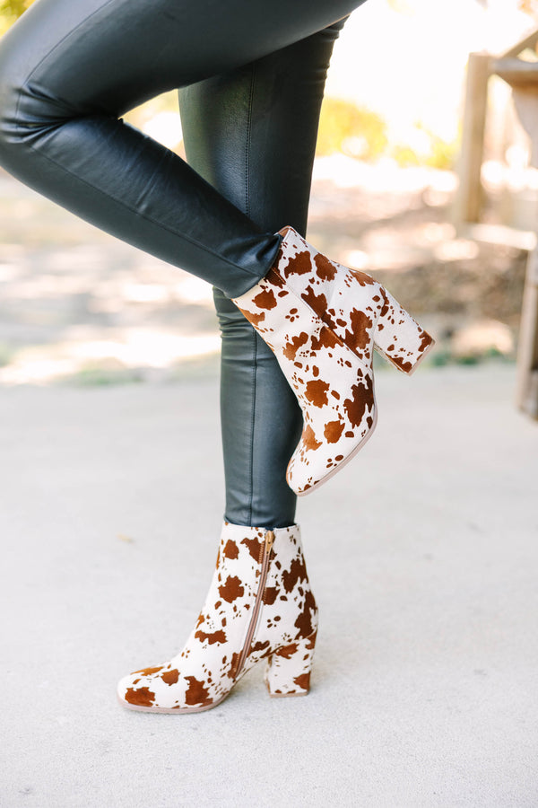 Move On Over Brown Cow Print Booties
