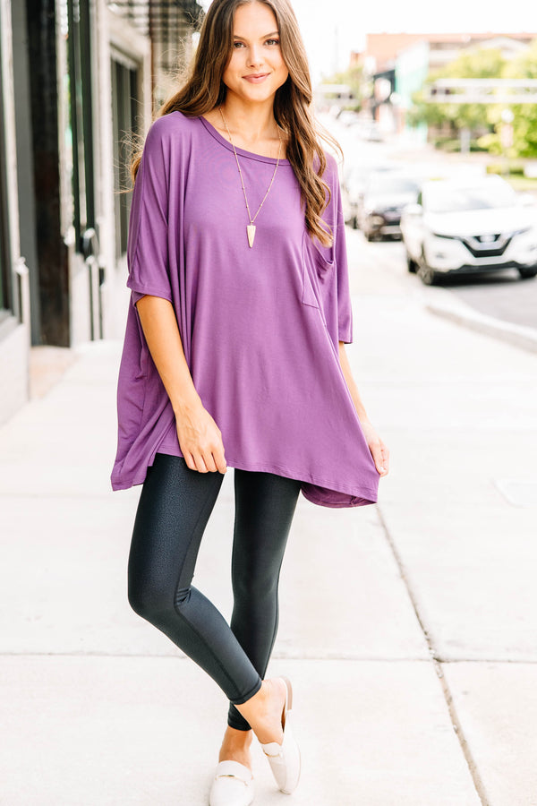 On Your Time Eggplant Purple Oversized Top