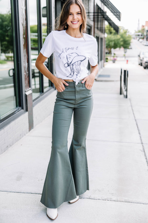 What You Want Light Olive Green Flare Jeans – Shop the Mint