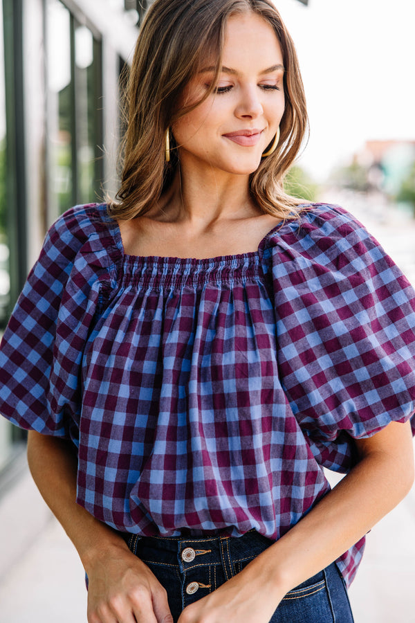 Just The Beginning Wine Red Gingham Blouse