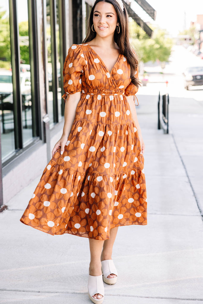 In This Moment Brown Floral Midi Dress – Shop the Mint