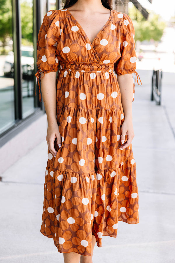 In This Moment Brown Floral Midi Dress