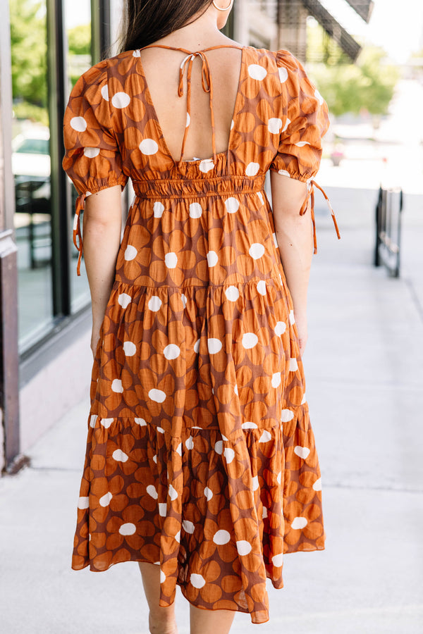 In This Moment Brown Floral Midi Dress