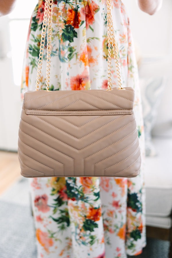 All Over Taupe Brown Quilted Purse