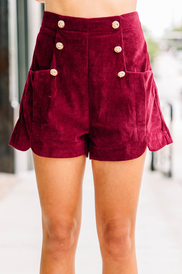 Let Me Know Wine Red Corduroy Shorts