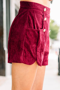 Let Me Know Wine Red Corduroy Shorts