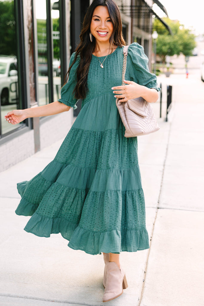 Making Moves Spruce Green Eyelet Midi Dress – Shop the Mint