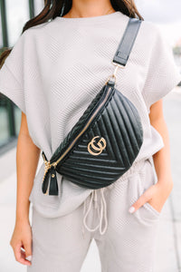 Talk About It Black Quilted Belt Bag