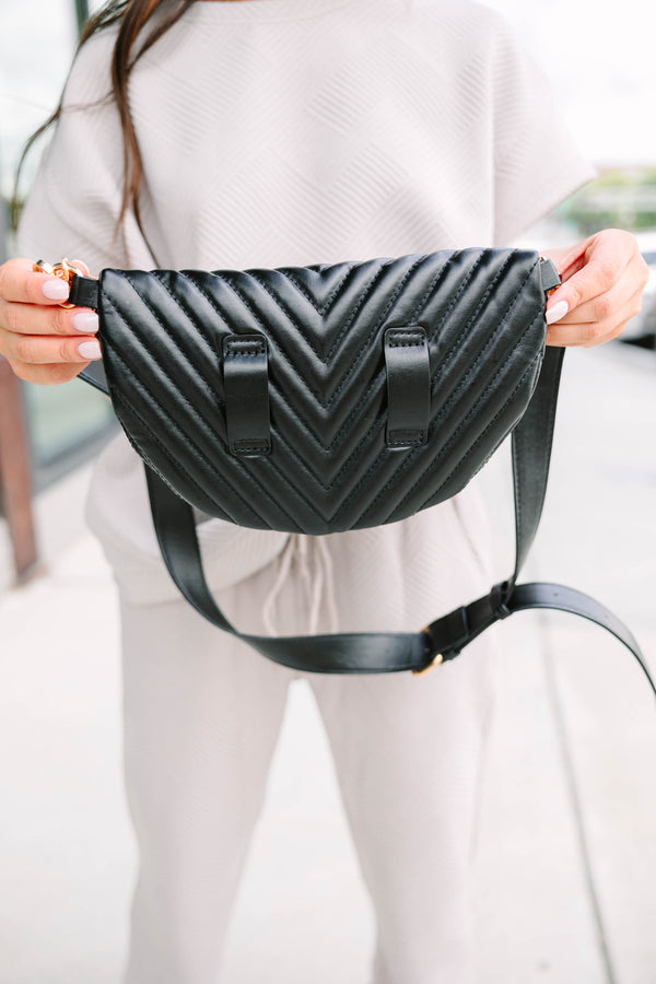 Talk About It Black Quilted Belt Bag