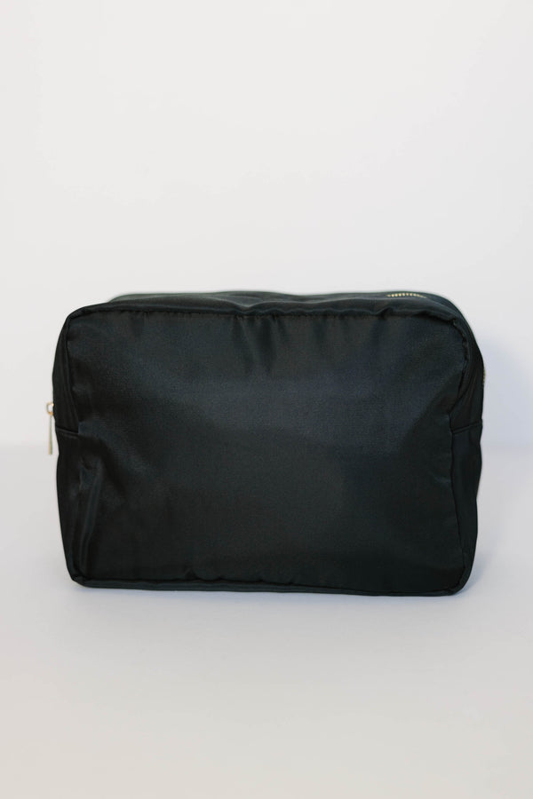 Let's Get Going Black Varsity Cosmetic Bag, X-Large