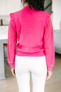 All Around The Way Fuchsia Pink Ruffled Sweater