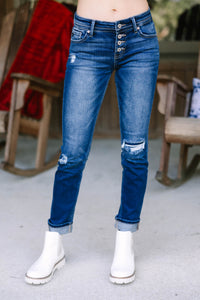 KanCan: Let It All Go Dark Wash Mid Rise Straight Jeans