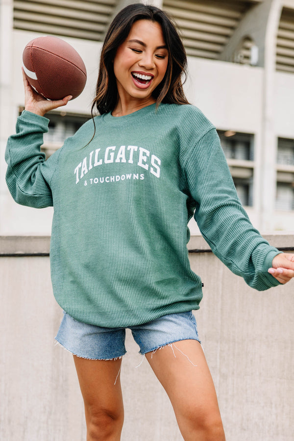 Tailgates and Touchdowns Green Corded Graphic Sweatshirt