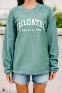 Tailgates and Touchdowns Green Corded Graphic Sweatshirt
