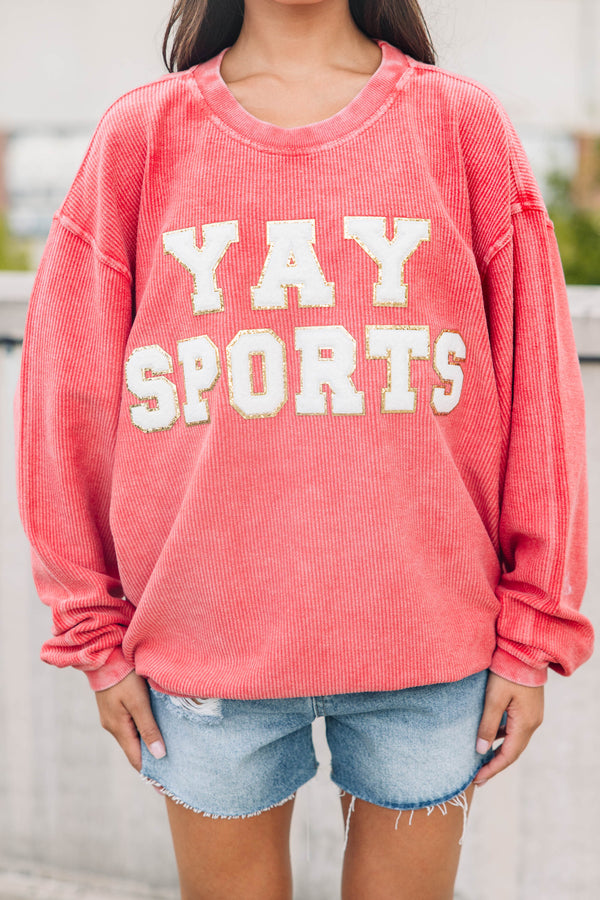Yay Sports Red Corded Varsity Sweatshirt