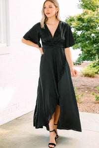 See You Swoon Black Satin Maxi Dress