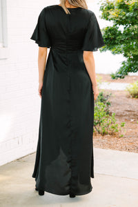 See You Swoon Black Satin Maxi Dress